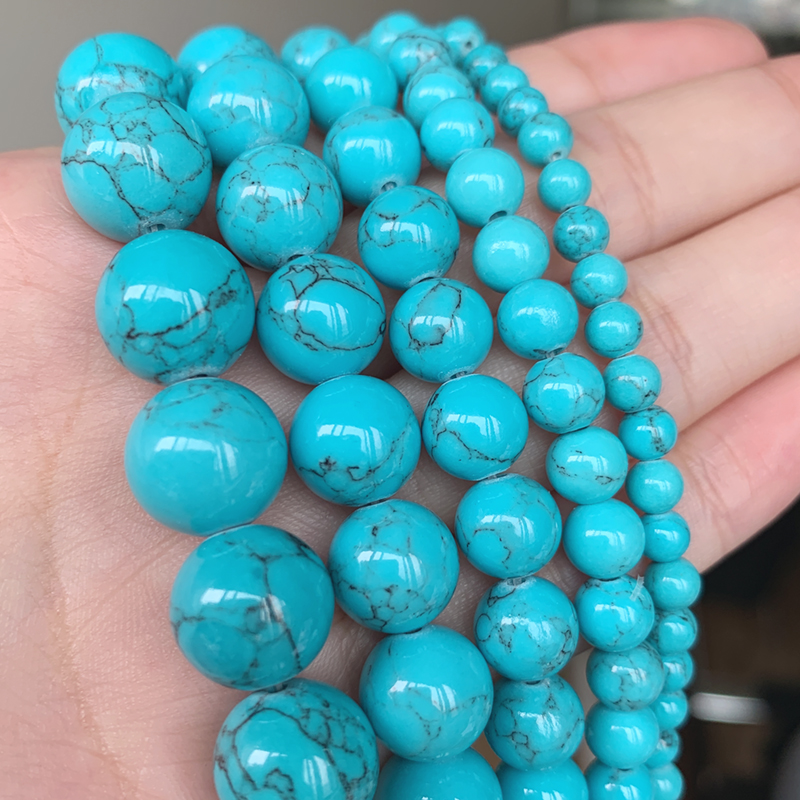 Cuentas redondas sueltas de piedra turquesa howlita azul Natural para pulsera Diy, accesorios para fabricación de joyas, hebras de 15 pulgadas de 4/6/8/10/12mm