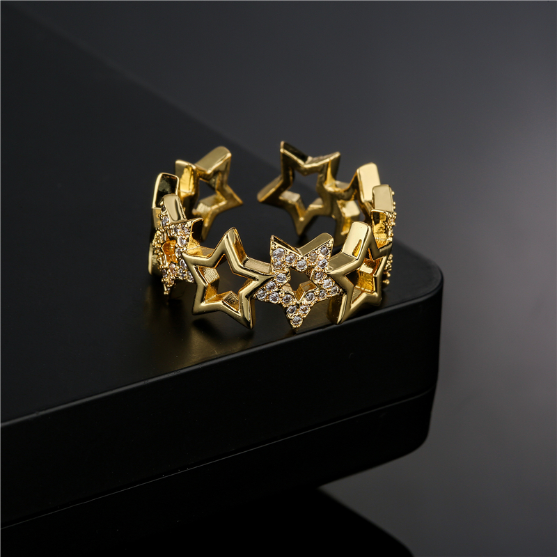 Anillo de Moda 2026 con Diseño Hueco y Dije de Estrella para Mujer, Color Dorado, Cobre, Anillo de Fiesta, Joyería Femenina, Dropshipping