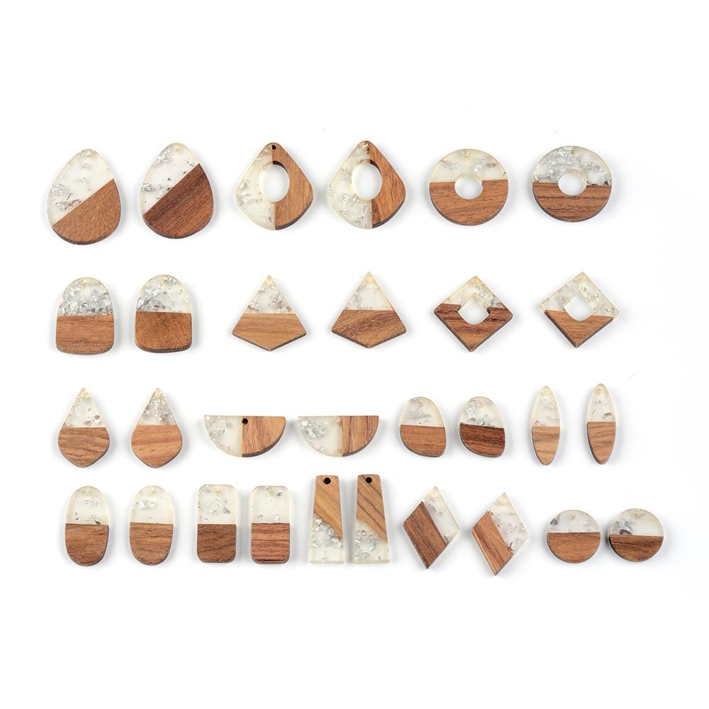 DIY Jóias Fazendo Material De Madeira, Irregular Perfurado, Semi Resina, Golden Glitter, Resultados Do Brinco, Feito À Mão, 10 Pcs