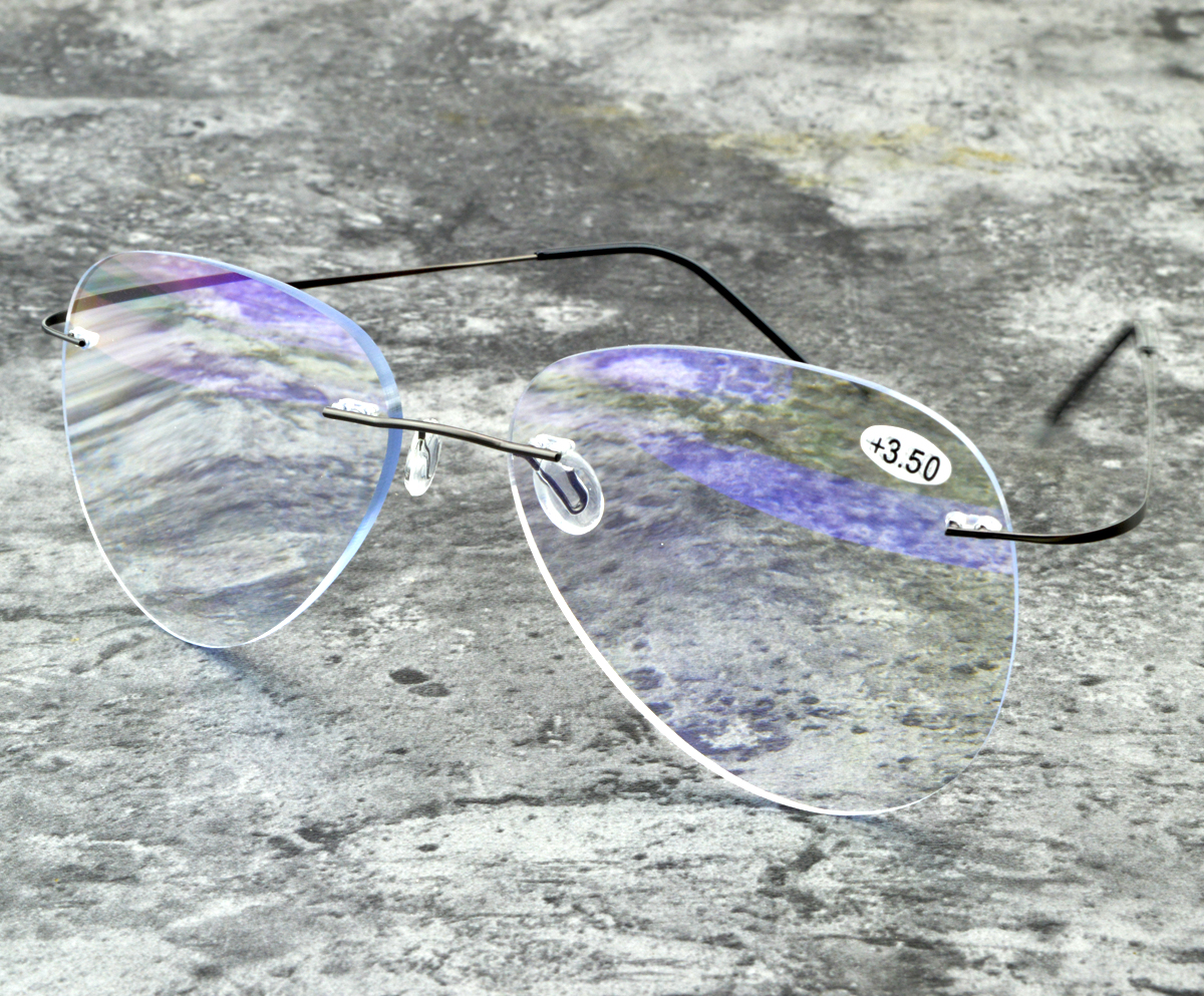 Ultraleicht Pilot Randlose Lesebrille mit Legierung Rahmen für Männer Frauen Blau Licht Blockieren mit Fall + 1,0 + 1,5 + 2,0 + 2,5