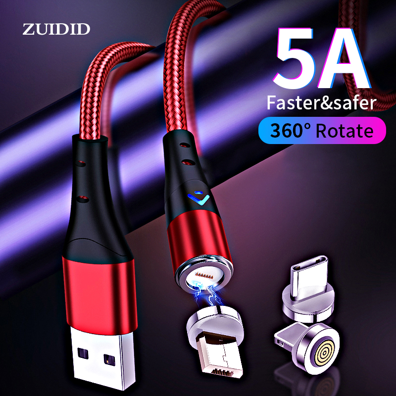 Магнитный кабель USB C 5A для сверхбыстрой зарядки Micro USB Type C для iPhone Samsung Xiaomi Huawei Android Зарядный кабель