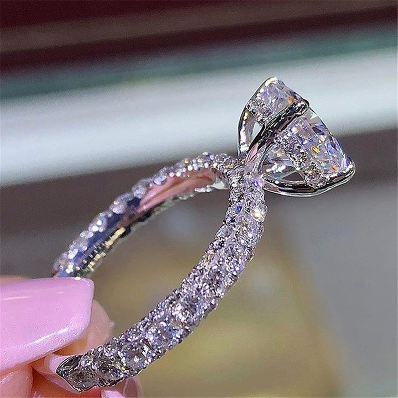 Simples brilhante feminino anéis na moda cristal completo aaa zircão anéis de noivado para festa de casamento feminino jóias presente tamanho 5-13