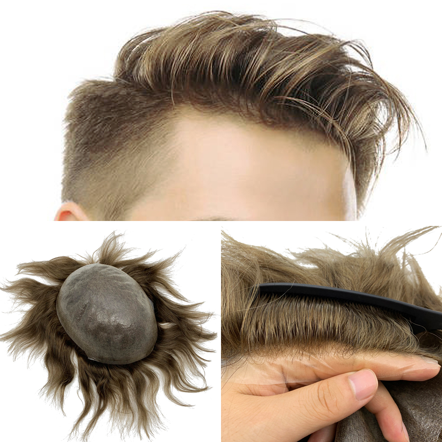 Onzichtbare knoop natuurlijke haarlijn herentoupetje 100% Euro-Touch menselijk haar voortoupetje