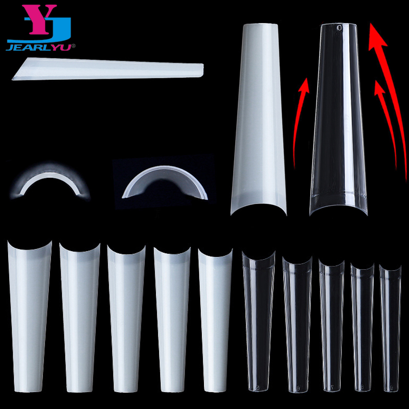 500 Stück XXL Lange C-Kurve Künstliche Falsche Nägel Acryl Ballerina Transparente Natürliche Spitzen Guide Capsule Max French Nails Tips
