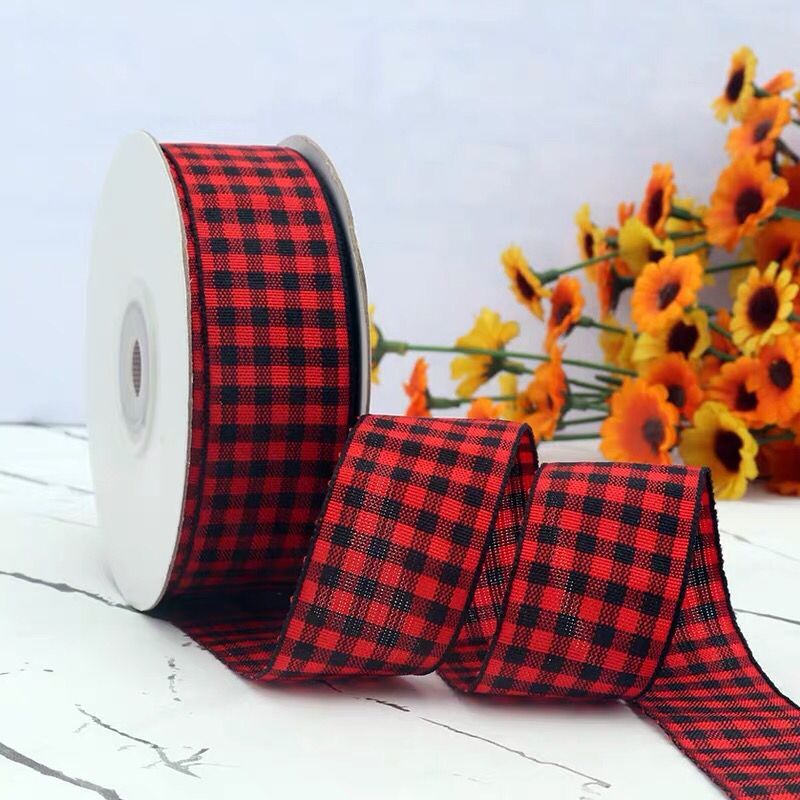 Warna-warni 2.5Cm 5Y Pita Kotak-kotak Skotlandia untuk Kerajinan Tangan DIY Hadiah Natal Kerajinan Bunga Bungkus Paskah Ikatan Simpul Pernikahan Deco