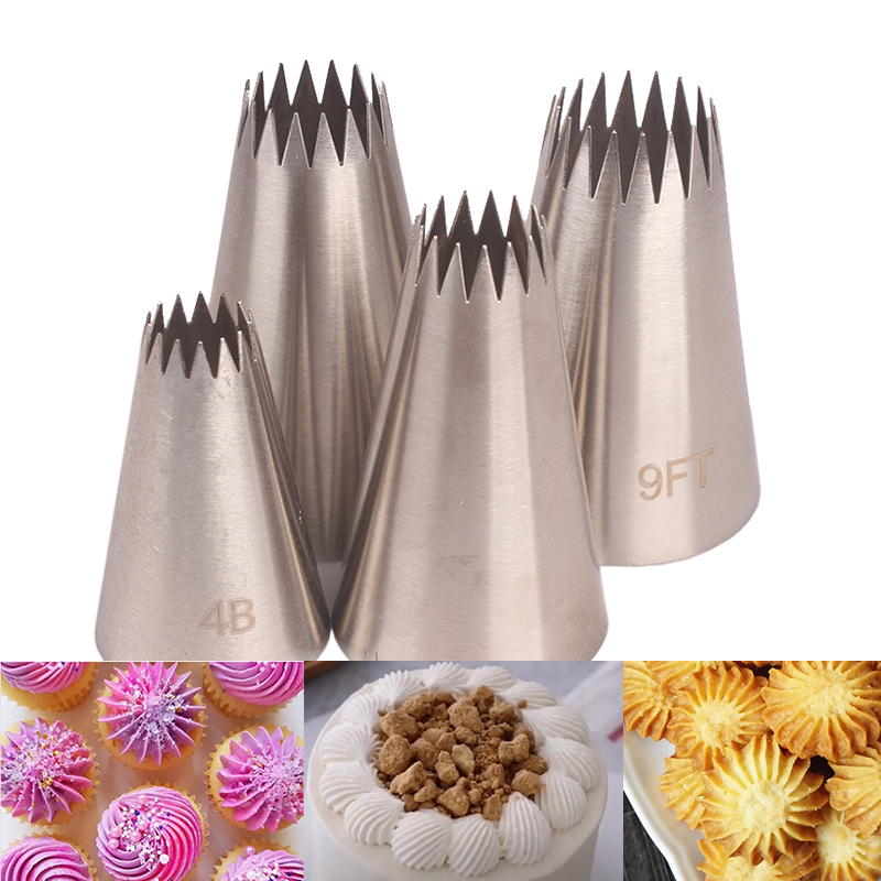 Conjunto de dicas de decoração de creme de bolo de metal grande, 4 unidades, ferramentas de pastelaria, bico de confeiteiro de aço inoxidável, cabeça de cupcake, decoradores de sobremesa