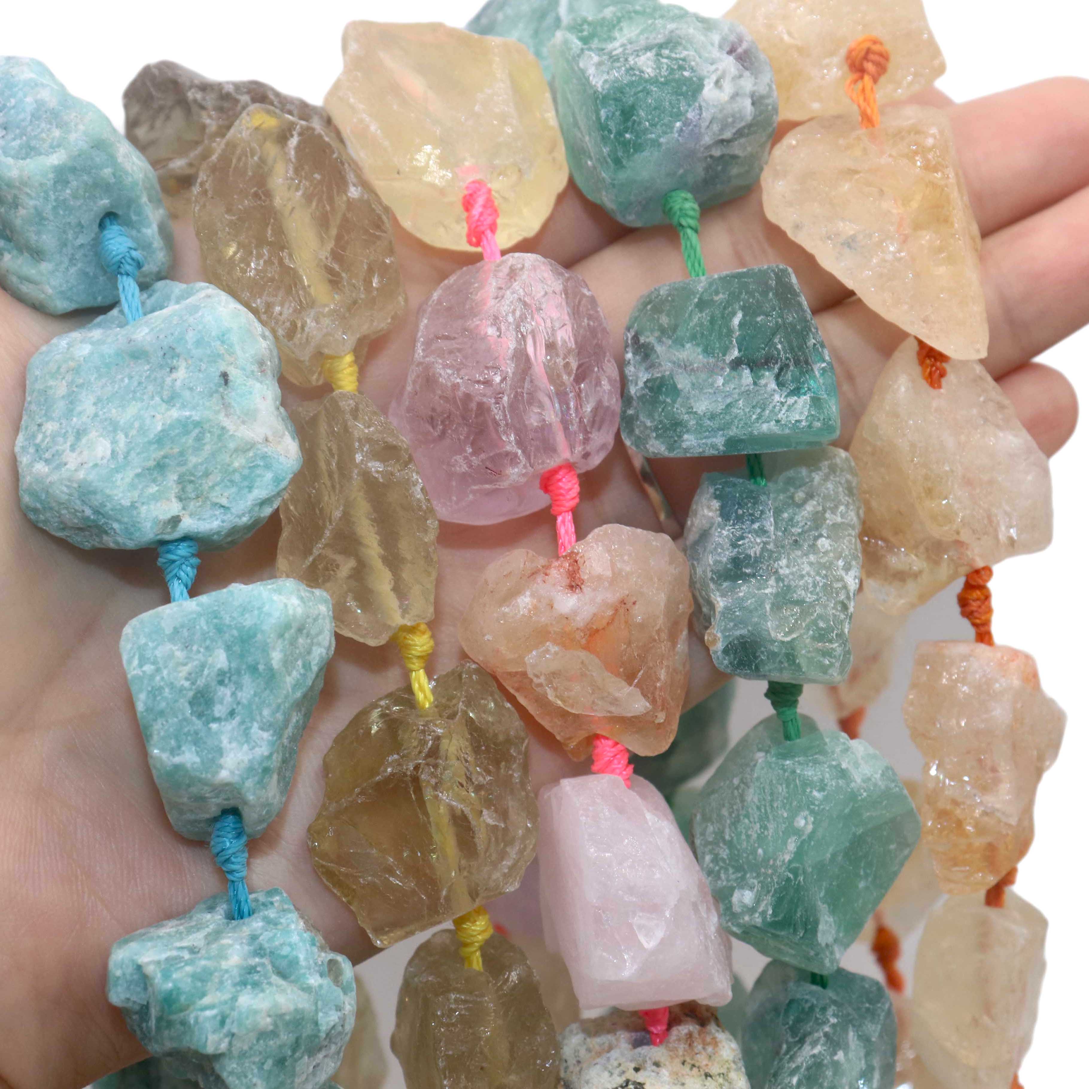 20-30Mm Natuurlijke Onregelmatige Freeform Ruwe Stenen Amazoniet Amethist Rose Quartzs Crystal Mineralen Kralen Diy Ketting Sieraden Maken