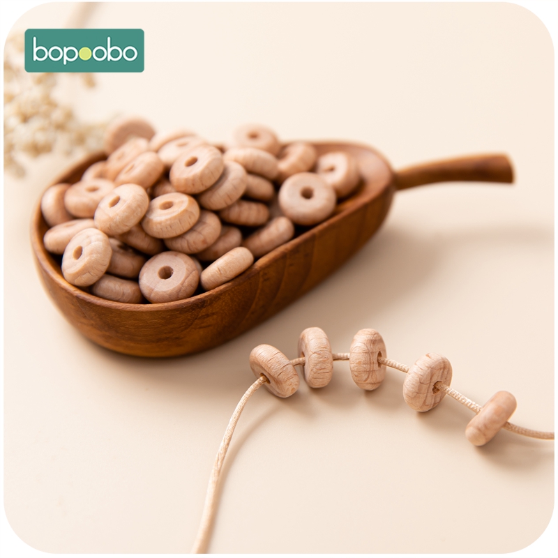 Bopoebo 100/500Pc Manik-manik Sempoa Mini Kayu Bebas BPA Gelang Rantai Dot DIY Teether Bayi untuk Hadiah Perawat Kerincingan Bayi