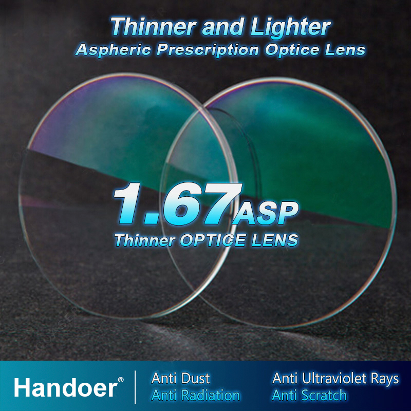 Índice 1.67 lentes antirradiação, lente ótica de visão única asférica, lentes de prescrição anti-uv, 2 peças de lentes
