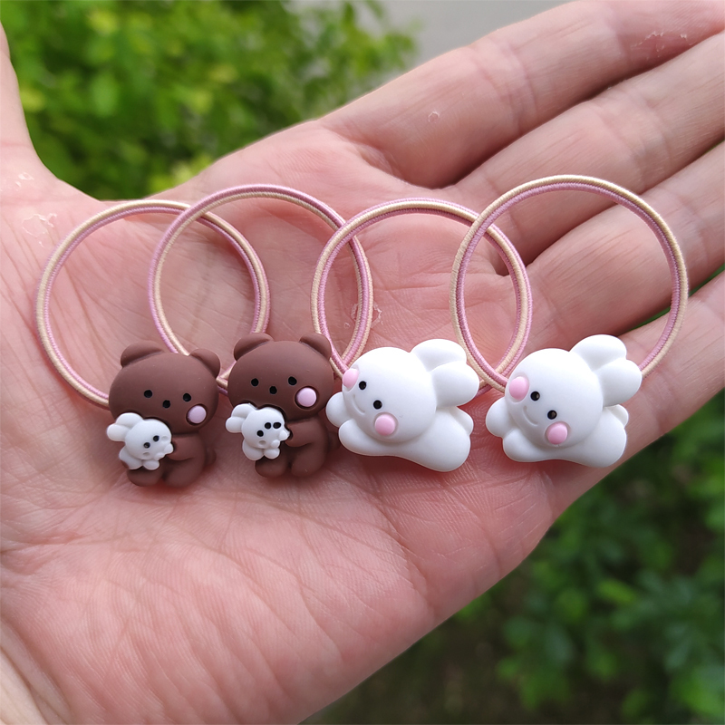 2PCS Neue Bär Und Kaninchen Nette Prinzessin Headwear Kinder Elastische Hair Bands Kinder Krawatte Seil Mädchen Zubehör Baby Kopfschmuck