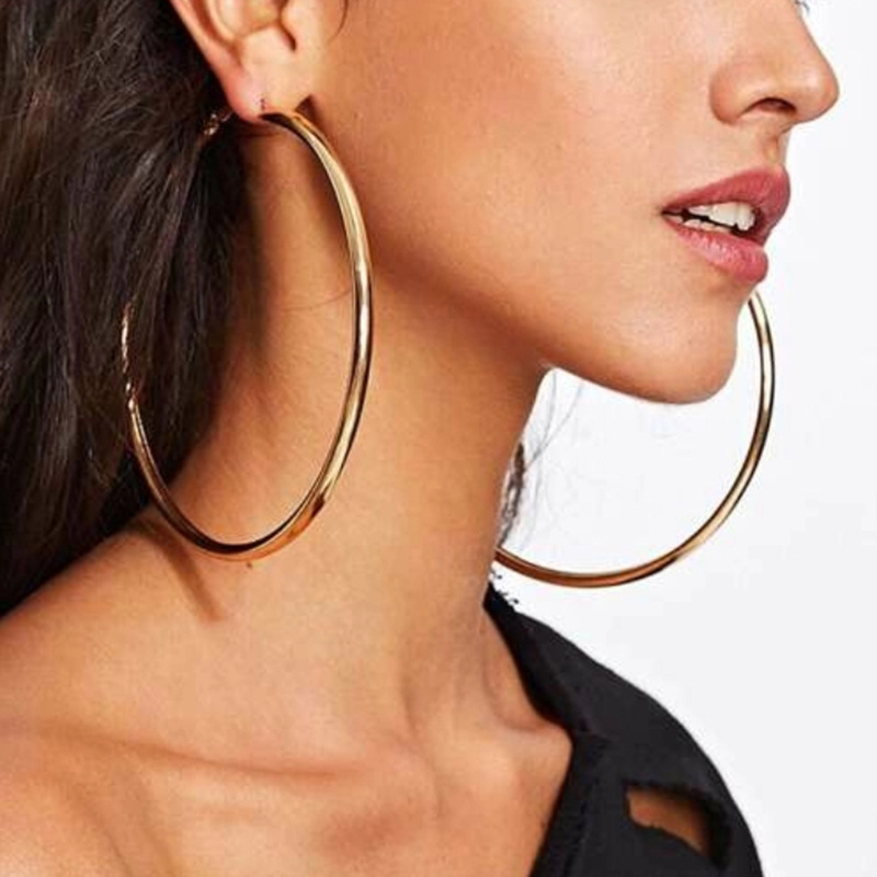 BLIJERY exagéré surdimensionné boucles d'oreilles en métal couleur or lisse grand cercle boucles d'oreilles pour femmes Punk bijoux Boucles d'oreilles