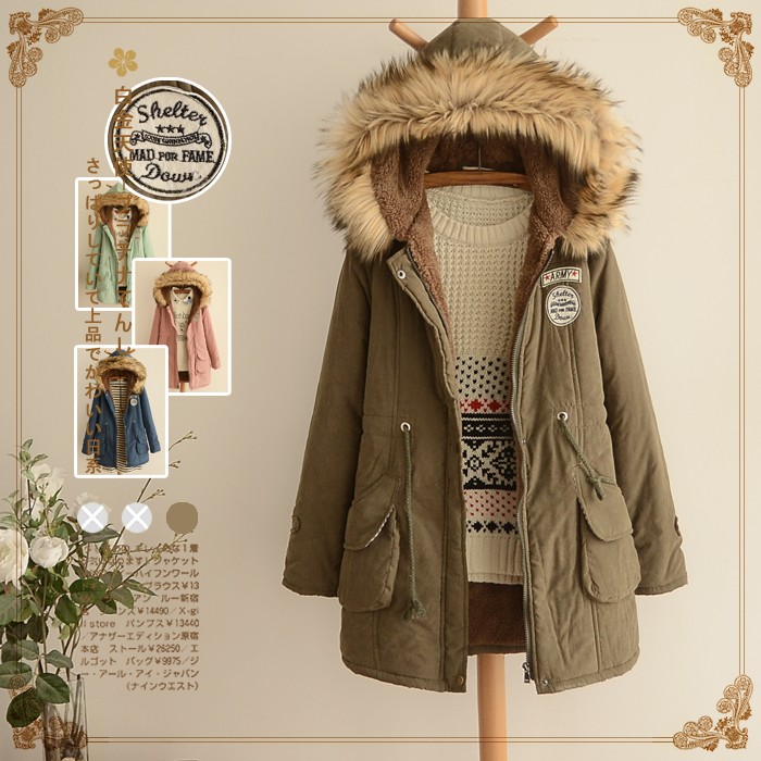 Japanischer Herbst und Winter neuer Baumwollmantel Damen plus samtdicke schlanke Baumwolljacke im langen Abschnitt von Baumwollkleidung