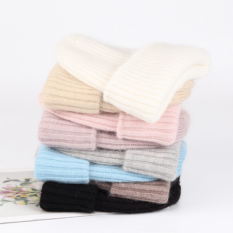 VISROVER – chapeau d'hiver à rayures en fourrure de lapin pour femme, 8 coloris, couleur unie, automne, meilleur assorti, chaud, doux, skullies, cadeau