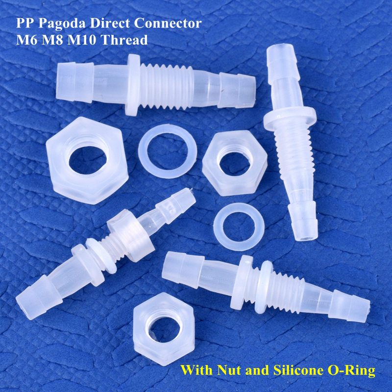 5~200 piezas de conector directo tipo pagoda de PP de M6~M10 a 3~8 mm + tuerca de silicona ​   Junta de Manguera para Bomba de Aire de Acuario y Riego de Jardín con Anillo de Sellado (O-Ring)