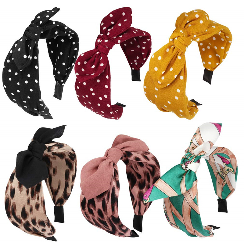 Dot Leopard Print Wide Headbands para Mulheres e Meninas Jovens, Tecido Clipe de Cabelo, Coelho Arcos, Designer Hoop, Moda