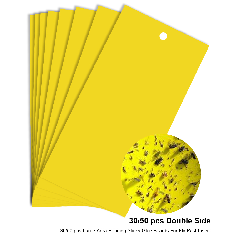 30/50 pçs amarelo dupla face voando inseto captura adesivo de controle insetos cola placa pegajosa armadilha para estufa casa jardim
