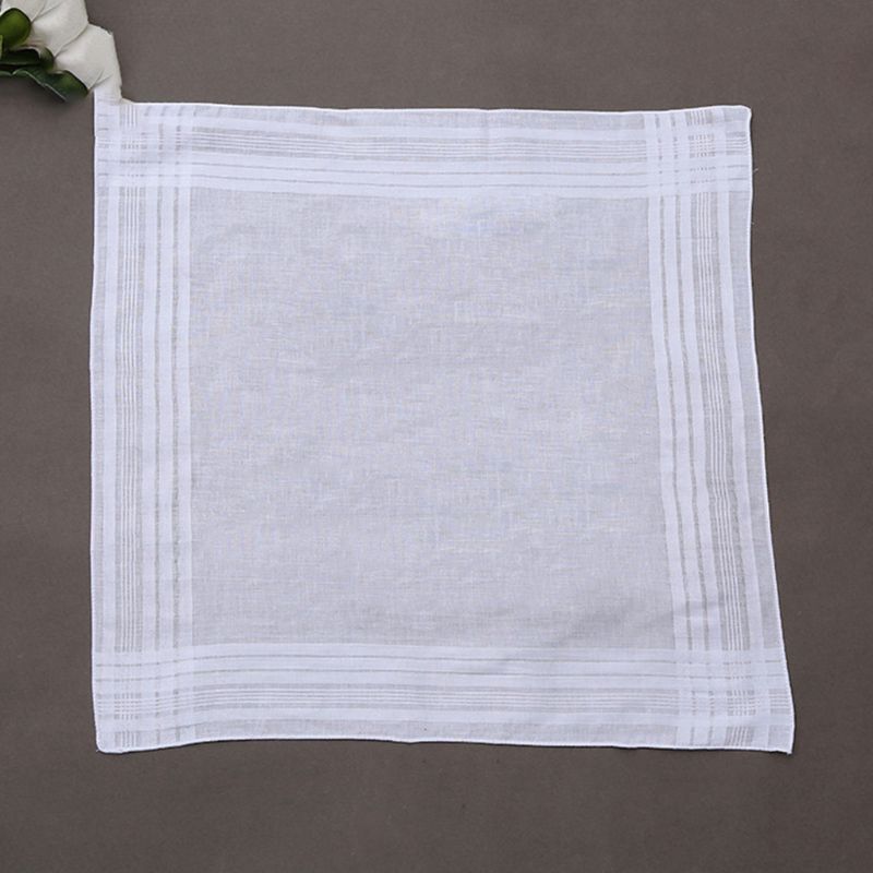 12 Pçs/set 40x40cm Lenços Lenços De Algodão Das Mulheres Dos Homens Clássico Branco Puro Jacquard Listrado Bolso Toalha Quadrado Pintura DIY