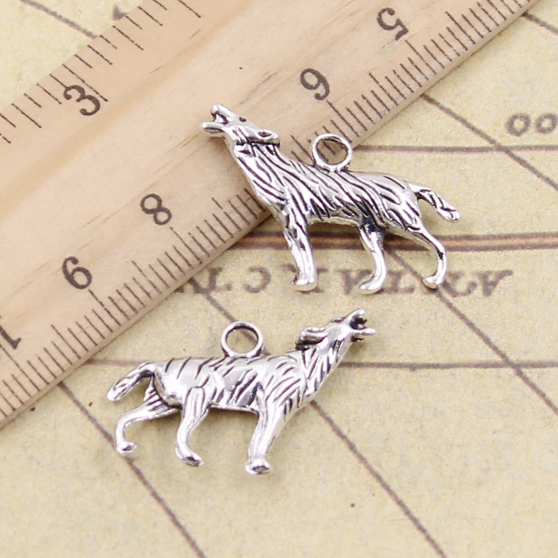 10 Uds. De dijes de lobo aullando, 26x20mm, colgantes de Color plata y bronce tibetano, fabricación de joyería antigua, artesanía hecha a mano DIY