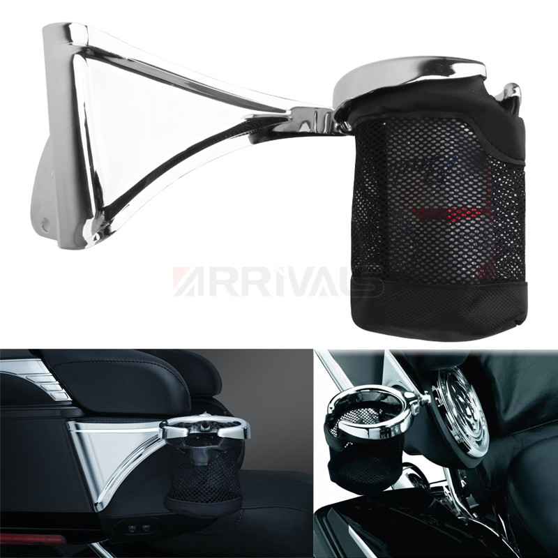 Motorcycle Chrome Achter Drink Bekerhouder Passagier Met Mand Voor Harley Touring Road Glide Electra Glide FLTRU 14-up