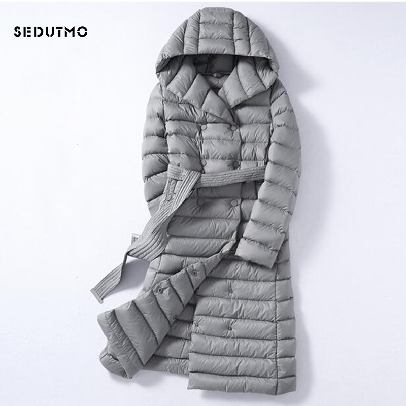 SEDUTMO, chaquetas largas de invierno de talla grande 3XL para mujer, abrigo de plumón de pato ultraligero con capucha, chaqueta acolchada de otoño ED226