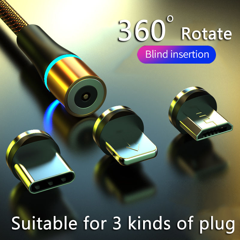 USB C Kabel Magnetik Pengisi Daya Cepat 3A USB Mikro Tipe C 360 Magnet Pengisi Daya Cepat untuk iPhone Samsung Android Kabel Ponsel