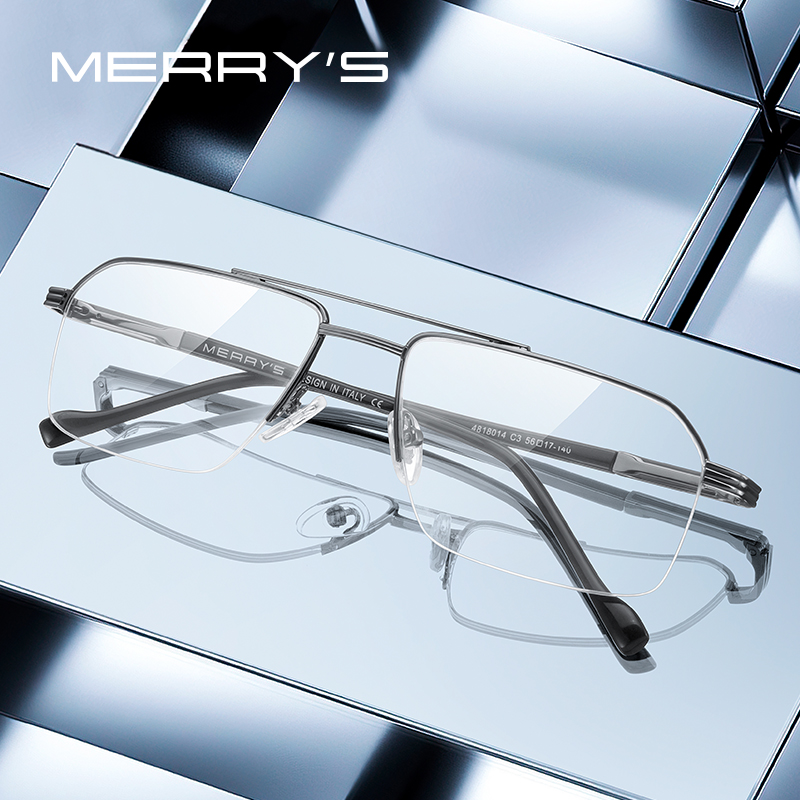 MERRYS DESIGN Uomo Classico Lega di Titanio Montature per occhiali Ottici Rettangolo Mezza Cornice Occhiali da Vista Maschile Ultraleggero Quadrato S2214