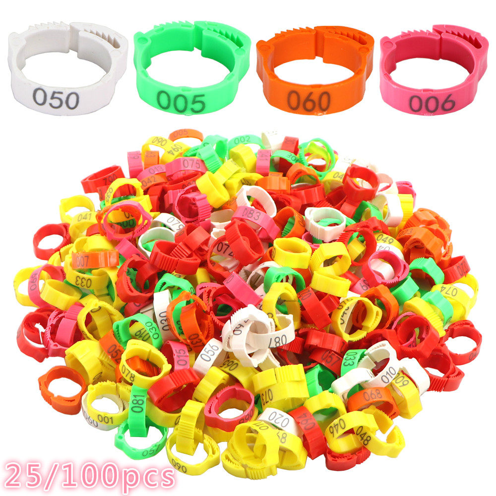 50 Stuks ~ 25 Stuks Verstelbare Kip Voet Ring 6 Kleuren Genummerd Identificatie Been Ringen Clip Voor Pluimvee Kippen Ganzen Papegaai