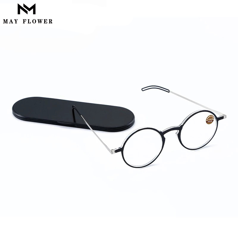 May Flower – lunettes de lecture Anti-bleu, fines et portables, presbytes, avec étui, monture ronde pour hommes, lecteurs + 1.5 + 2