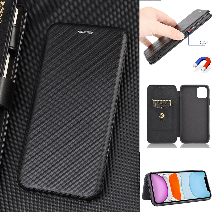 Etui z klapką magnetyczną z włókna węglowego do iPhone'a 15 14 13 12 Pro Max Mini 11 SE XS XR X Max 6 6S 7 8 Plus Etui na kartę z portfelem