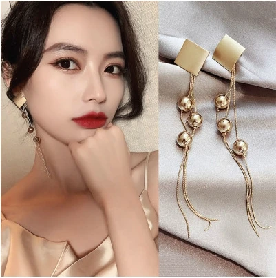 Koreański High Sense 2019 New Tide Long Tassel Bead Temperament Kolczyki Kobieca osobowość Temperament Sekcja Kreatywne kolczyki