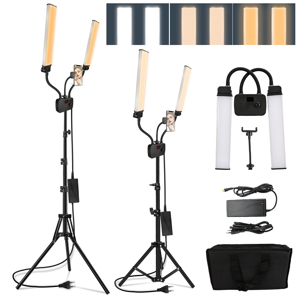 Lampa fotograficzna z podwójnym ramieniem, 224 diody LED, 3200-5600K, długie paski LED, ekran LCD, oświetlenie do studia fotograficznego, transmisja na żywo