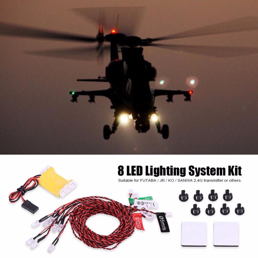 RC Lichter 8-LED-Beleuchtungssystem-Kit Simulation blinkende Lichter mit Steuerkasten RC-Zubehör für RC-Flugzeug-Hubschrauber