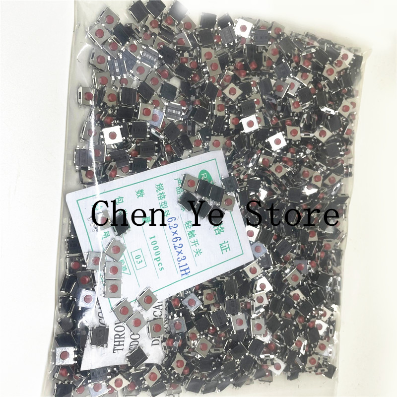 Interruptor táctil SMD de 5 pines, pulsador de microinterruptor táctil de 6x6x3,1 MM, color rojo, 6x6x3,1 H, 6,2x6,2x3,1 MM, envío gratis