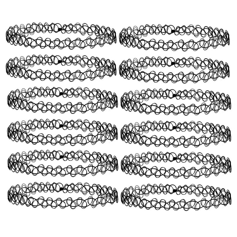 12 pièces collier ras du cou extensible dame fille tatouage collier ras du cou Punk rétro gothique colliers élastiques pour femmes pendentif collier