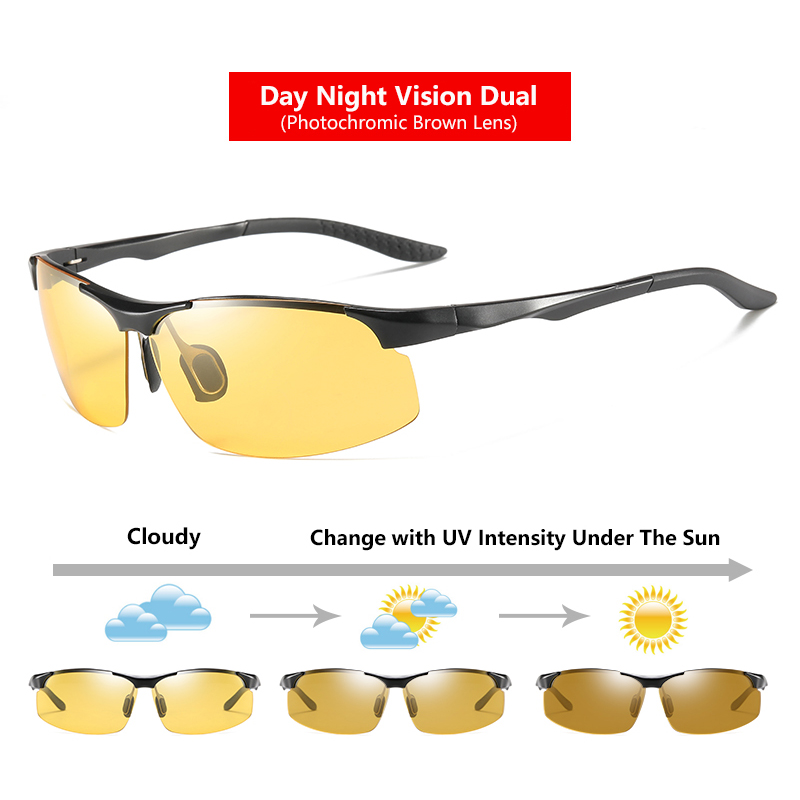 Sunglasses For Men Fashion Day Glasses For Night Vision Photochromic Outdoor Driving Rimless Male Polarized UV400 Lens VT2173
