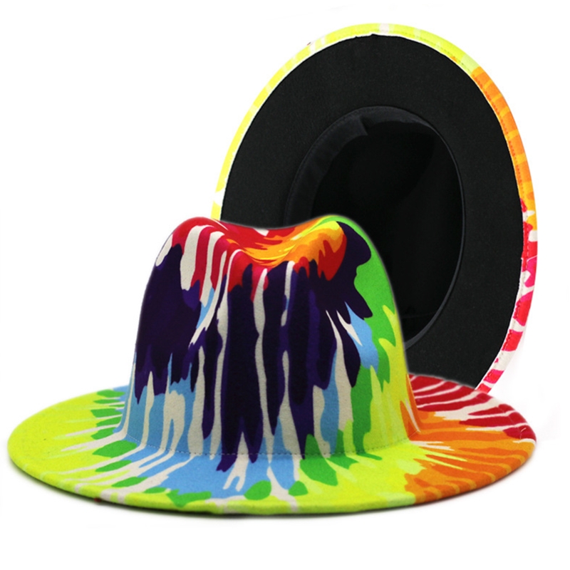 Topi Fedora bertepi lebar Pria Wanita, topi pernikahan fashion retro ikat celup jazz Panama musim gugur musim dingin untuk pria