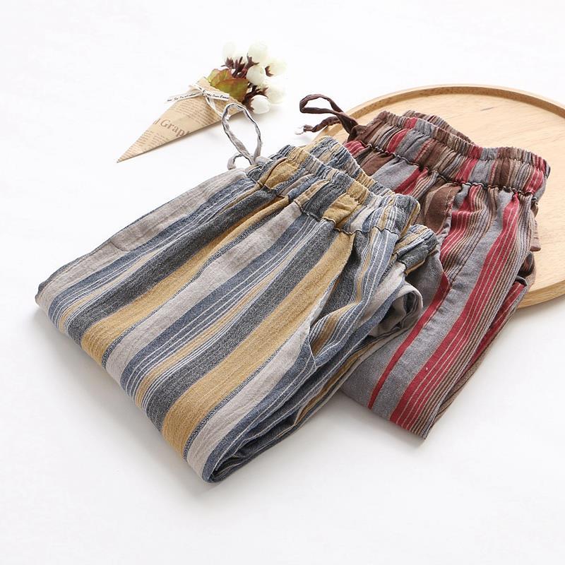 Frauen Hosen frauen Leinen Cropped Hosen Lose Leinen Stoff Sommer Striped Beiläufige Hosen Pantalones De Mujer