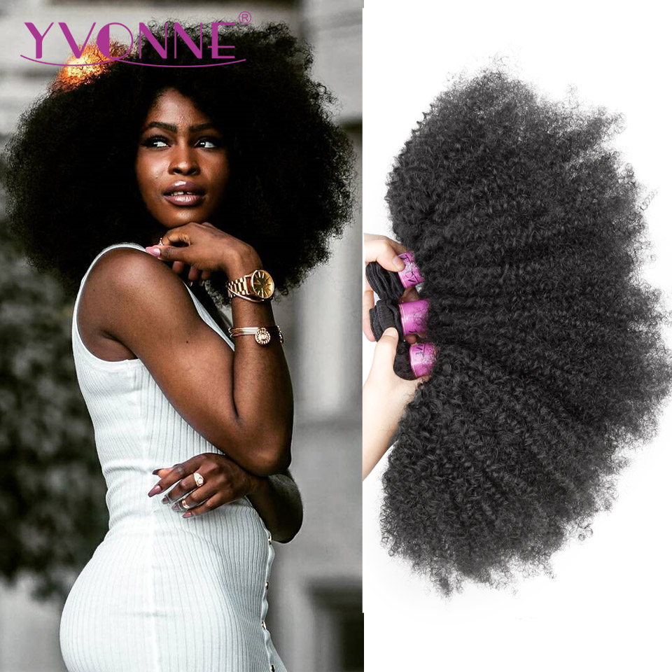 YVONNE Afro crespi capelli vergini ricci 3 fasci fasci di tessuto dei capelli brasiliani 100% capelli umani colore naturale