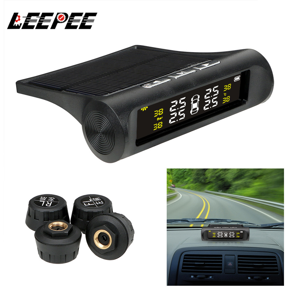 Sistema de supervisión de presión de neumáticos TPMS para coche, 4 sensores, pantalla LCD Digital alimentada por energía Solar, alarma de seguridad automática, prueba automotriz