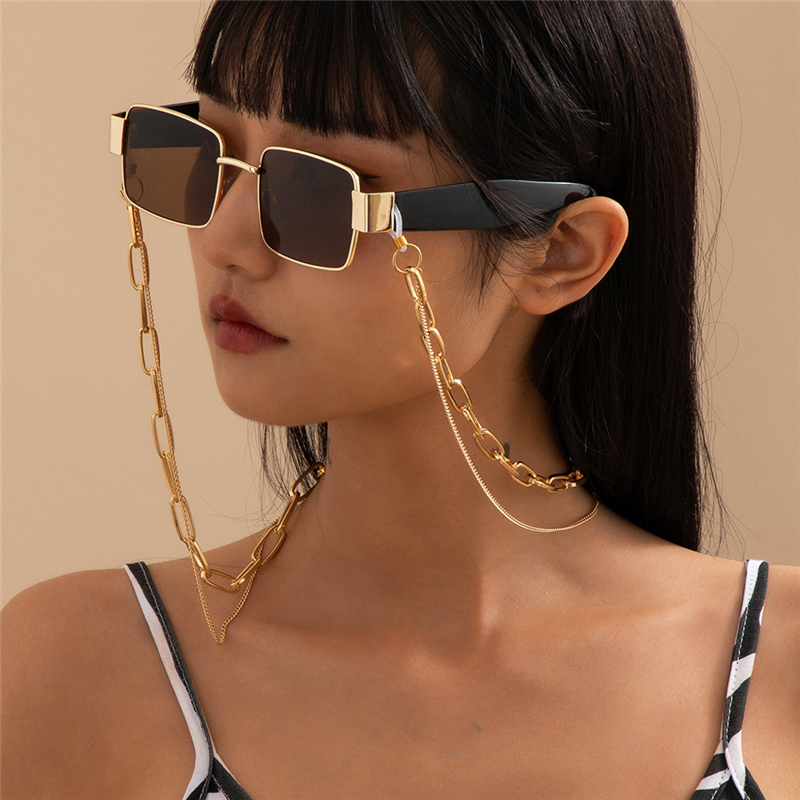 Hip hop multi-camada óculos de sol corrente cordão pescoço cinta grossa corrente de metal para óculos moda feminina jóias