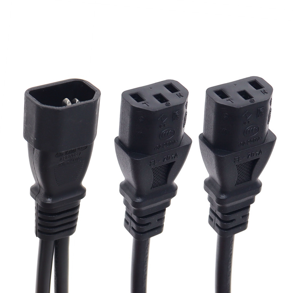 Kabel Adaptor Daya UPS Server Splitter C14 ke 2 X C13, Adaptor Daya Tipe Y C14 Tunggal ke Dual 5-15R C13, Kabel Adaptor Daya Pendek 10A 250V