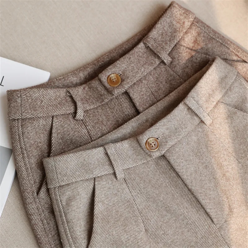 Calça lápis de lã harém feminina, terno casual de cintura alta, senhora do escritório, outono, inverno, 2022