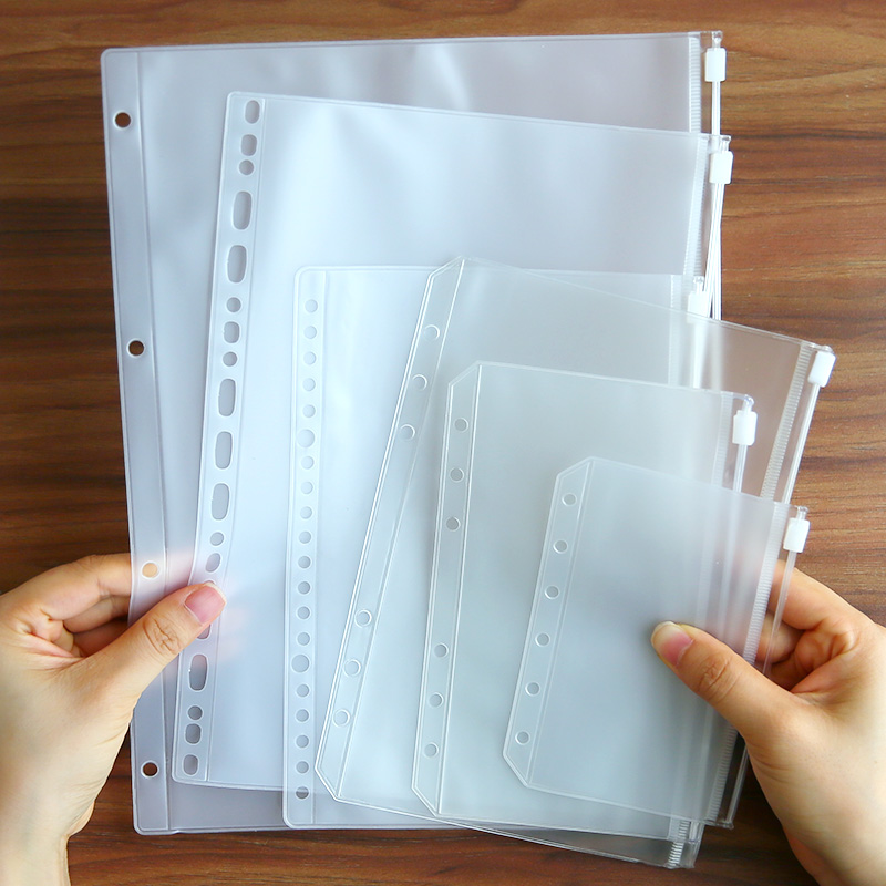 Bolsas de almacenamiento de papelería con cremallera de punzón transparente de PVC, páginas de hojas sueltas para álbum de recortes, tarjetas de notas, soporte de papelería, 1 pieza