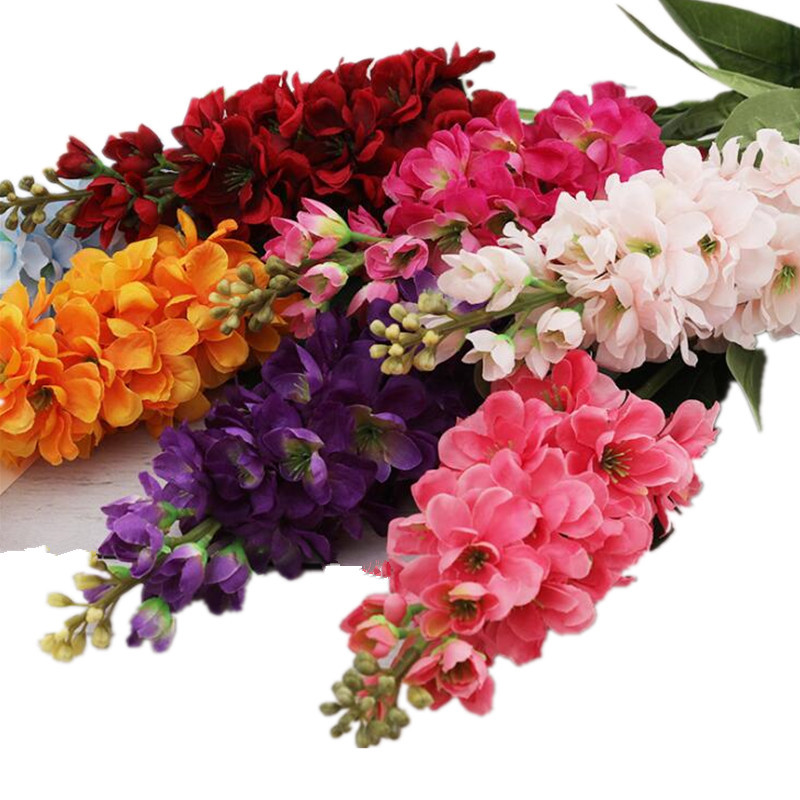 Satu Sutra Delphinium Simulasi Larkpacu Bunga Eceng Gondok untuk Pernikahan Centerpieces Pesta Rumah Supermarket Bunga Dekoratif