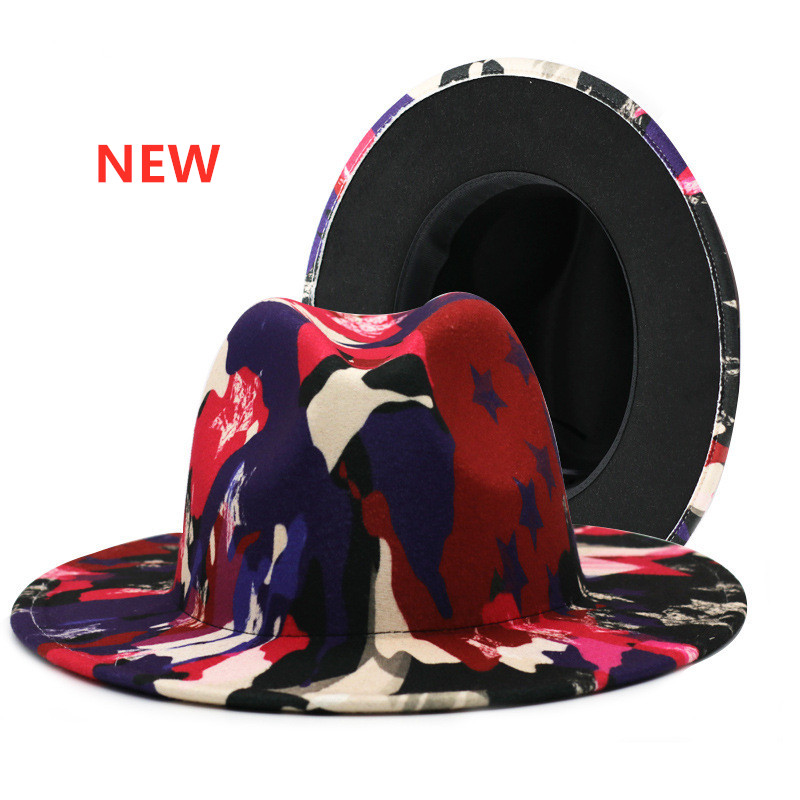 Cappelli Fedora Tie-dye a tesa larga per donna uomo autunno inverno donna Vintage Fascinator Multicolor Panama feltro cappello Jazz all'ingrosso