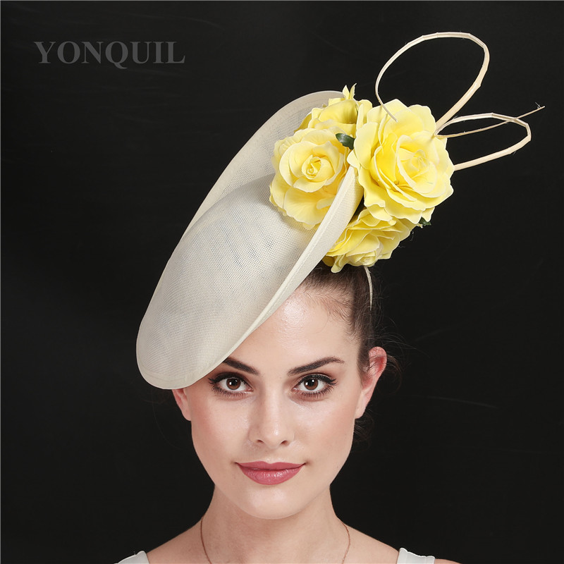 Gorgeous Kenducky duże fascynatory włosów na bal koktajlowy kapelusze kościelne eleganckie kobiety Fedora Lady fantazyjne ładne różowe nakrycia głowy z kwiatami