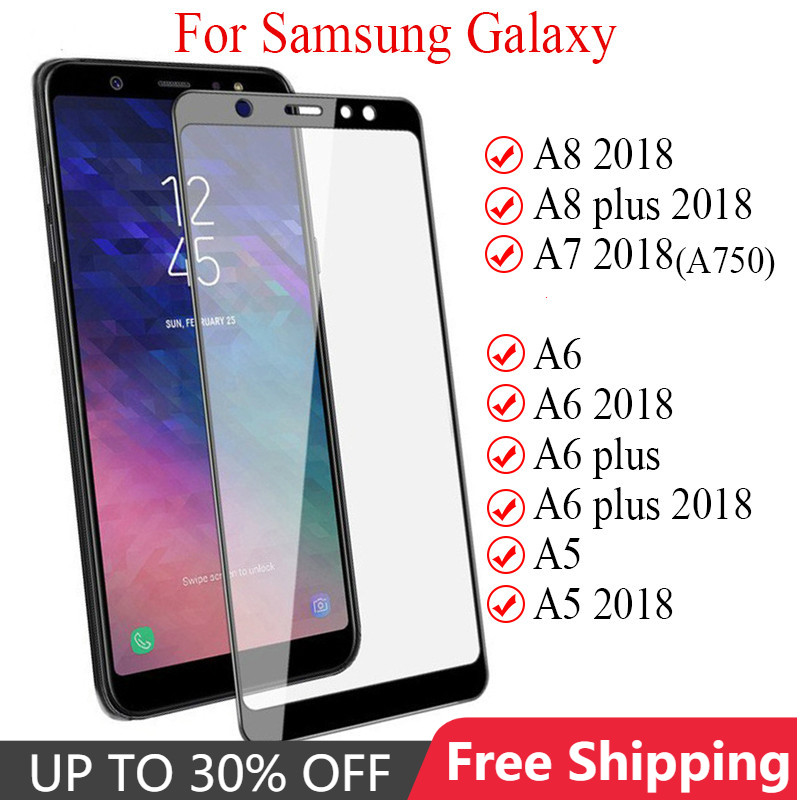 Vidrio Protector ultrafino a prueba de arañazos para Samsung Galaxy A7 A8 A6 A5 Plus, Protector de pantalla de cristal para Galaxy J8 J7 J6 J4 Plus