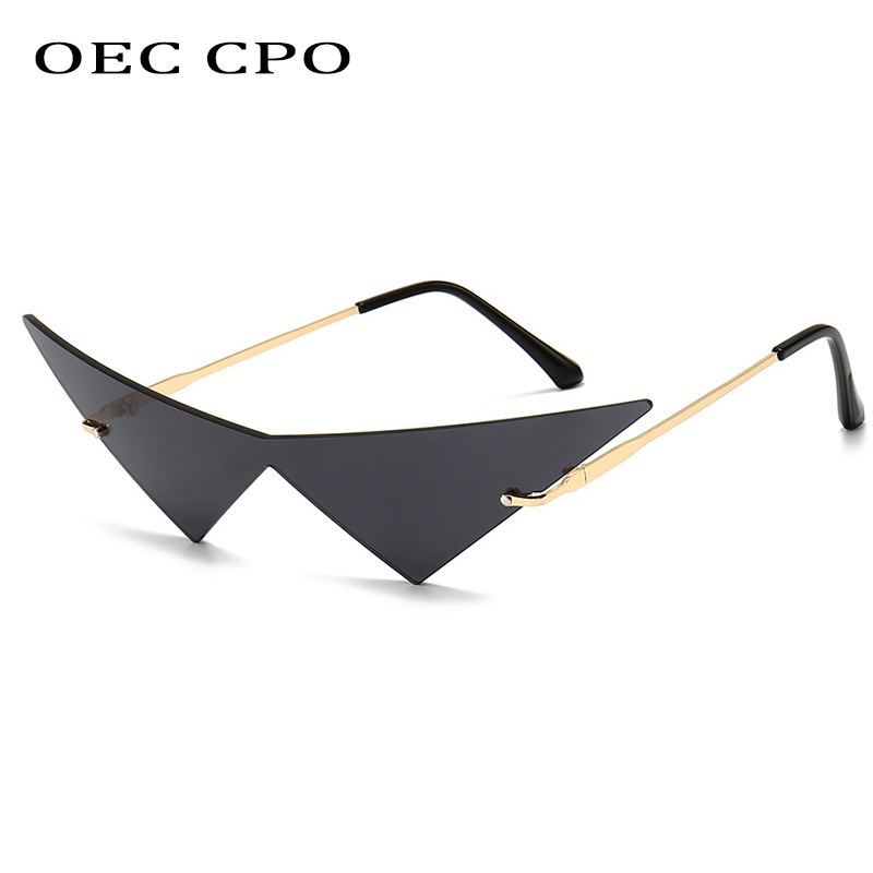 OEC CPO Occhiali da Sole Oversize Senza Montatura a Occhio di Gatto, Lenti Uniche alla Moda per Donne, Occhiali da Sole Femminili di Tendenza, Occhiali Triangolari per Uomini UV400
