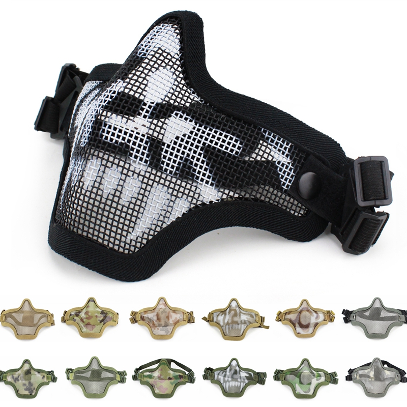 Taktyczne Paintball stali nierdzewnej maska Airsoft siatka z drutu stalowego szkielet V1 pół twarzy maska ochronna dla kolarstwo na świeżym powietrzu polowanie Wargame