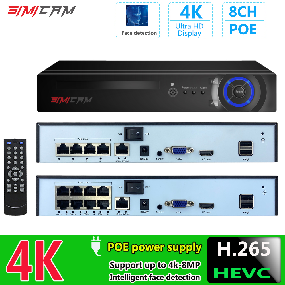 4K 8CH POE スマート NVR (1080p/3MP/4MP/5MP/6MP/8MP/4K) POE ネットワーク ビデオ レコーダー 最大 8 x 8MP/4K IP カメラ 4/8 チャンネルをサポート